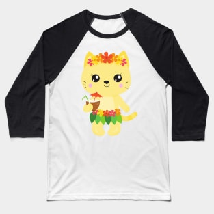 Hawaii Cat, Cute Cat, Yellow Cat, Flowers, Luau Baseball T-Shirt